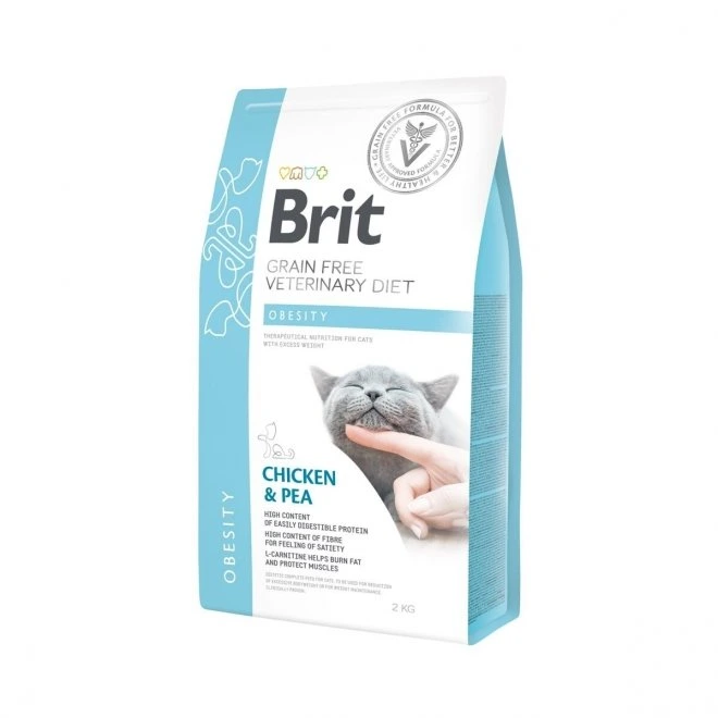Brit Veterinary Diet Obesity kornfritt tørrfôr med kylling og erter til katt 2 kg