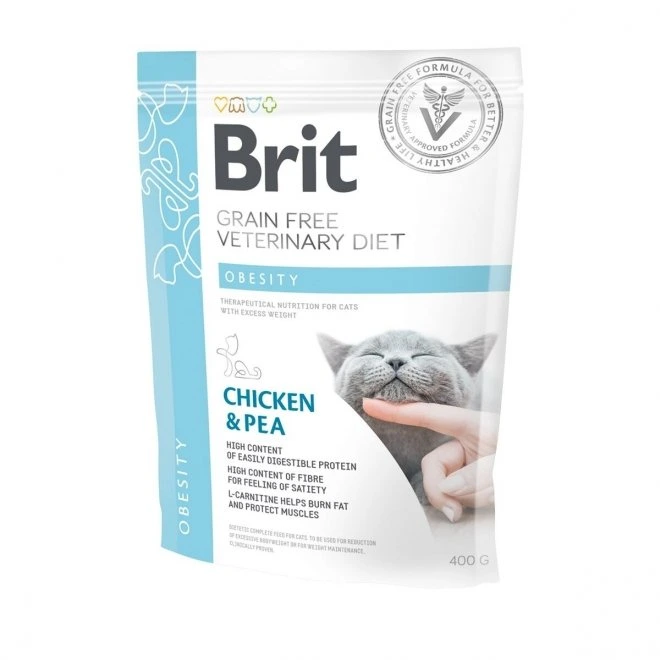 Brit Veterinary Diet Obesity kornfritt tørrfôr med kylling og erter til katt 400 g