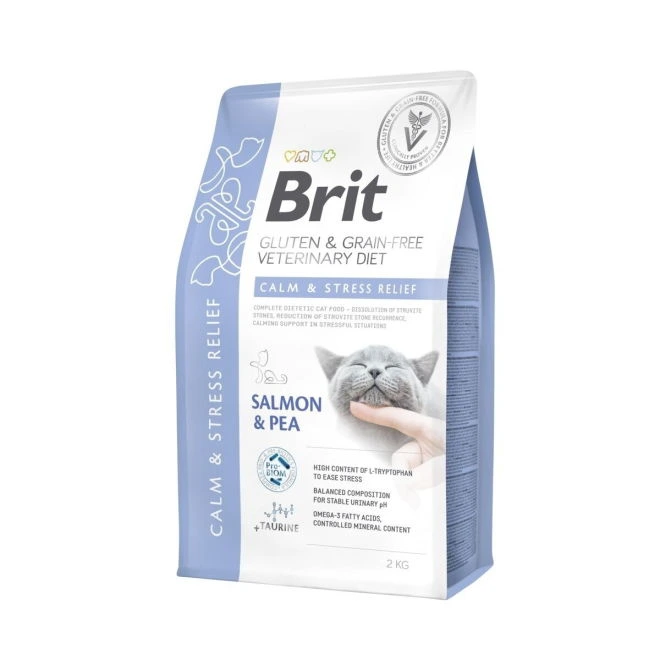 Brit Veterinary Diets Calm & Stress Relief kornfritt tørrfôr med laks og ert til katt 2 kg