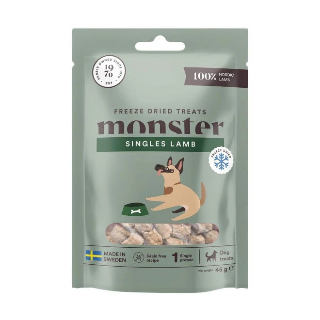 Monster Pet Food frysetørkede hundegodbiter med lam 45 g