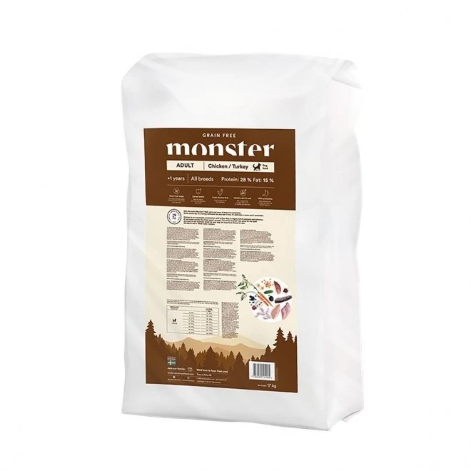 Monster Pet Food Grain Free Adult All Breed tørrfôr med kylling og kalkun til hund 17 kg