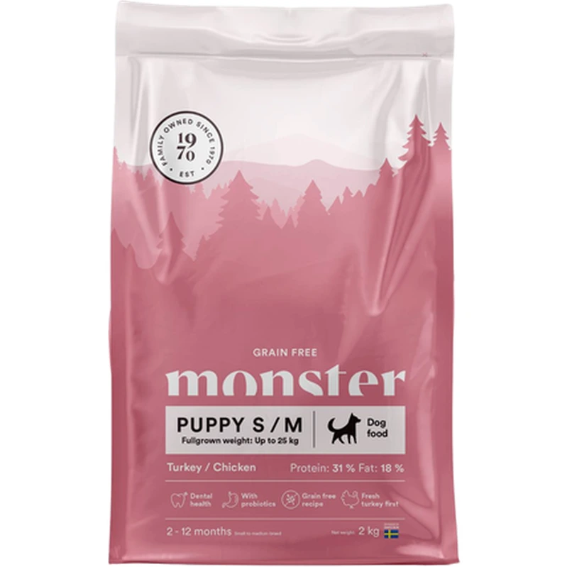 Monster Pet Food Grain Free Small & Medium tørrfôr med kalkun og kylling til valp 12 kg