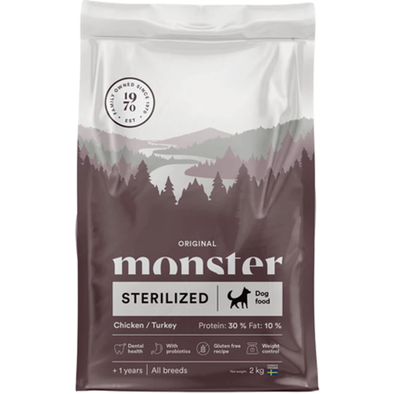 Monster Pet Food Original Sterilisert alle raser kylling & kalkun tørrfôr til hund 2 kg