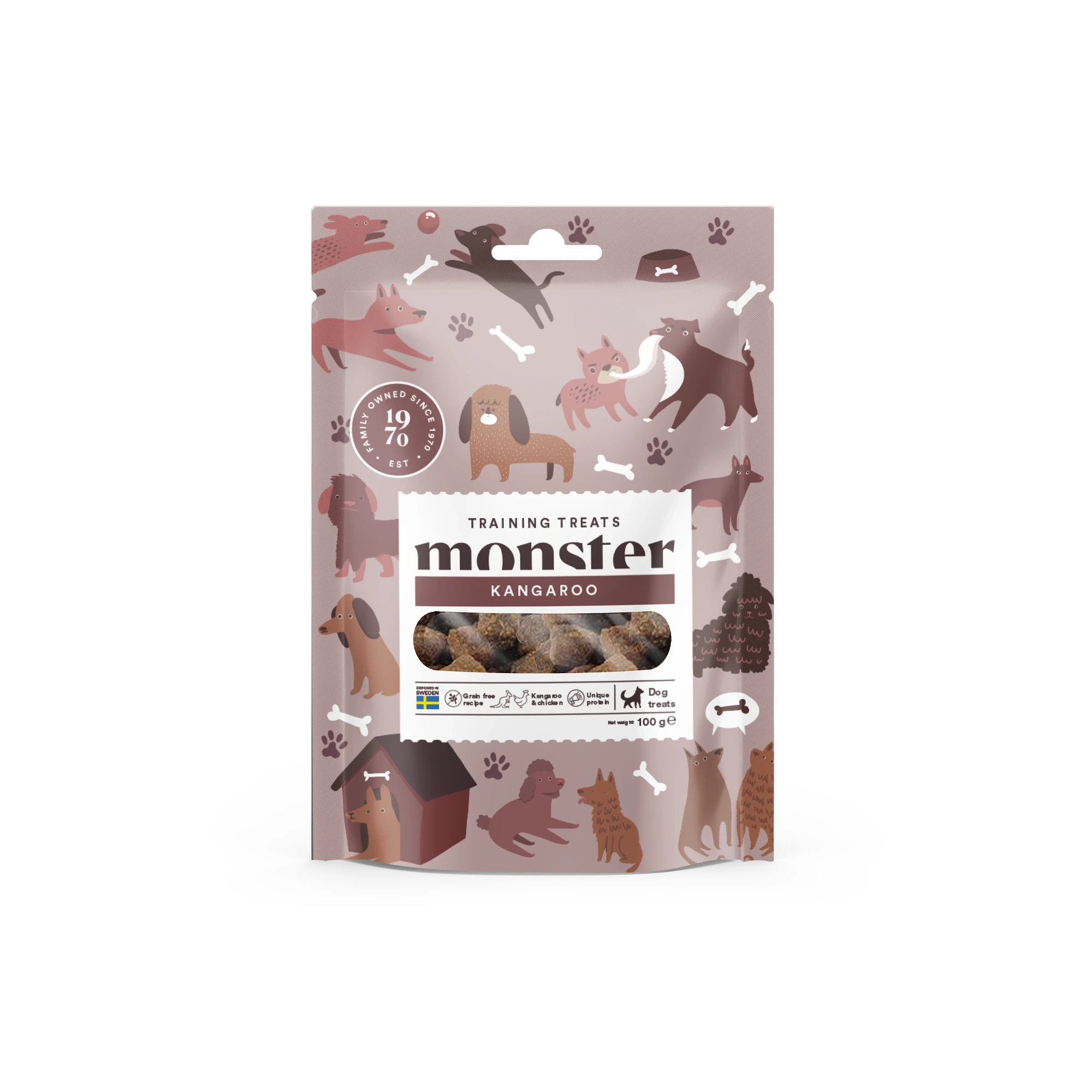Monster Pet Food treningsgodbiter til hund med kenguru 100 g