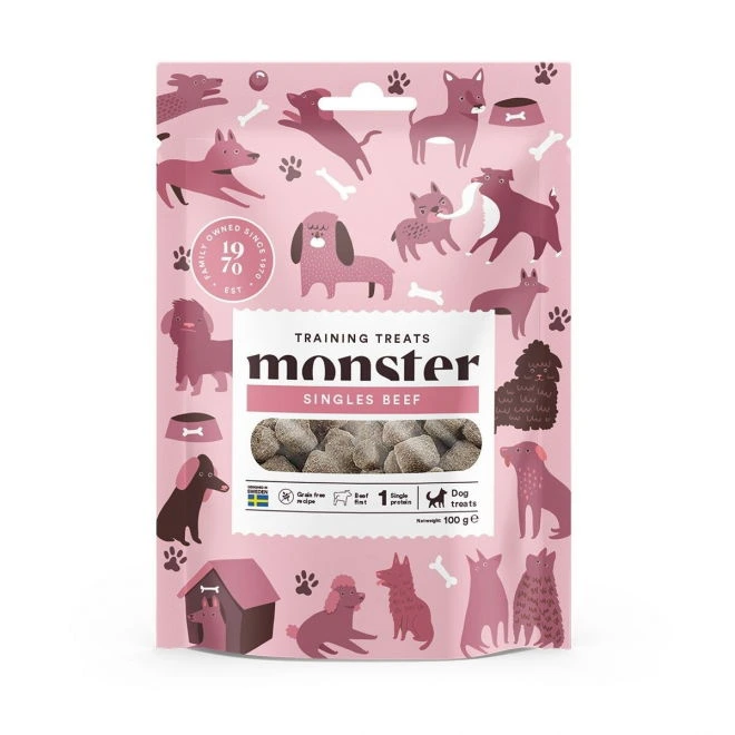 Monster Pet Food treningsgodbiter til hund med oksekjøtt 100 g