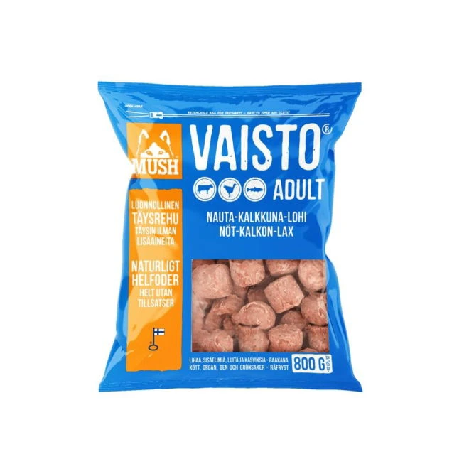Mush Vaisto frossent råfôr med okse, kalkun og laks til hund 800 g