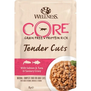 CORE Petfood Tender Cuts våtfôr med laks og tunfisk i velsmakende saus til katt 85 g