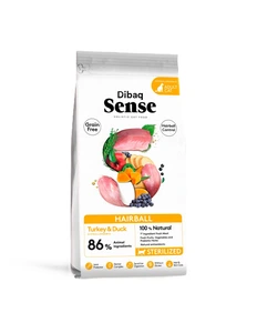 DIBAQ Sense Grain Free Hairball tørrfôr med and og kalkun til katt 1,5 kg