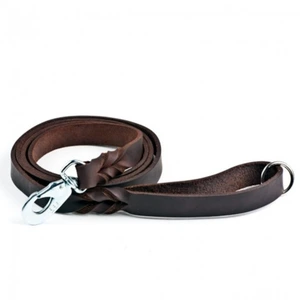 Feel Leather Braid lærkobbel med stållås til hund brun 22 mm x 180 cm