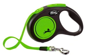 Flexi New Neon Tape rullebånd til hund svart/neongrønn str S 5 m maks 15 kg