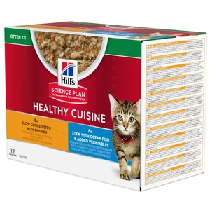 Hill's Science Plan Healthy Cuisine våtfôr i gryte med kylling, fisk og grønnsaker til kattunge 12 x 80 g