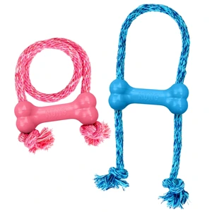 KONG Puppy Goodie Bone med tau rosa/blå XS