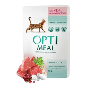 Optimeal Adult & Senior våtfôr med kalvekjøtt og tranebær til katt 12 x 85 g