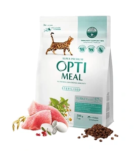 Optimeal tørrfôr med kalkun og havre til kastrert katt 1,5 kg