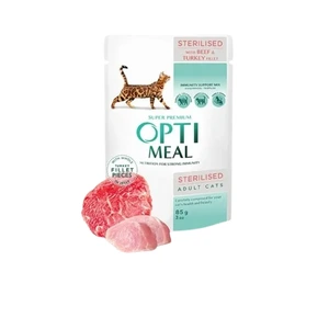 Optimeal våtfôr i gelé med oksekjøtt og kalkunfilet til kastrert katt 12 x 85 g