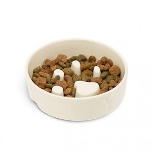 Scruffs Icon Slow Feeding hundeskål i keramikk beige 20 cm