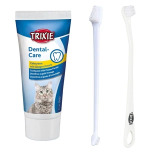 Trixie tannpleiesett til katt, 2 børster + tannkrem med ostesmak